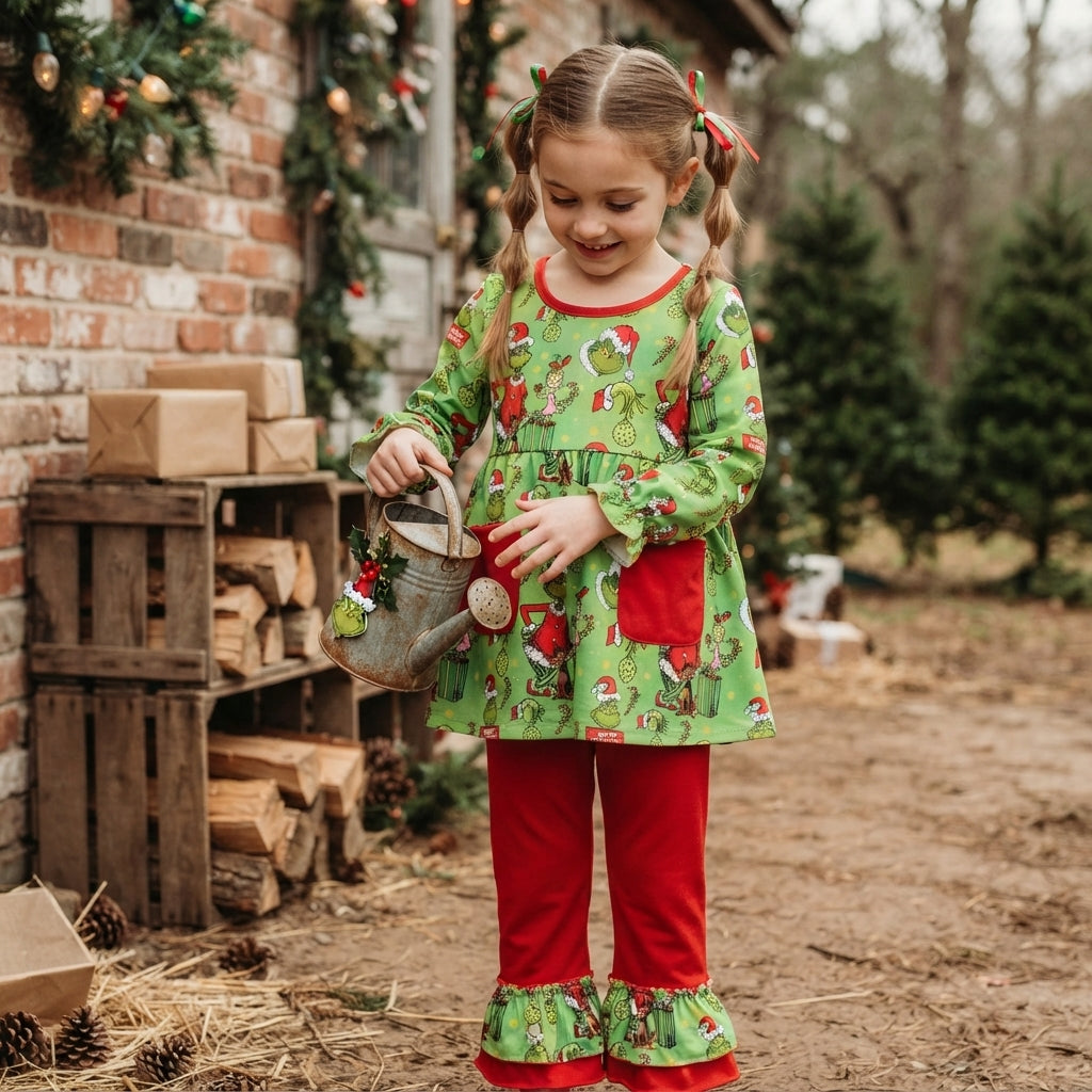 GLP3459 Christmas Green Animals Red Girls Set