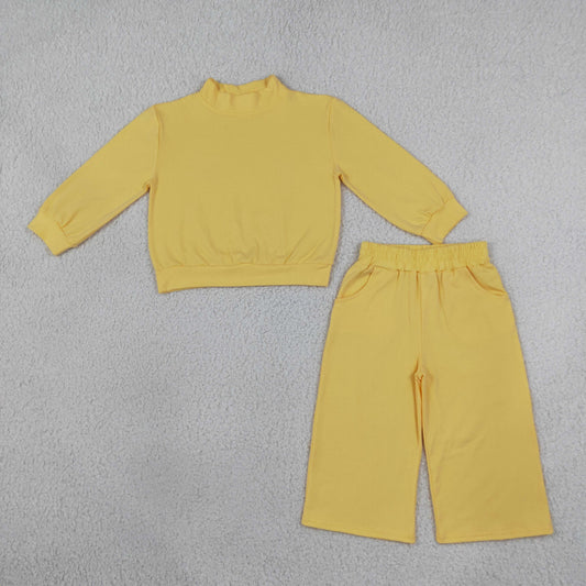 GLP3473 Solid Color Cotton Yellow Middle Neckline Girls Set