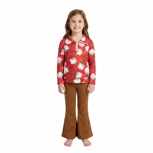 GLP3509 Christmas Santa Hat Cowboy Zipper Girls Set