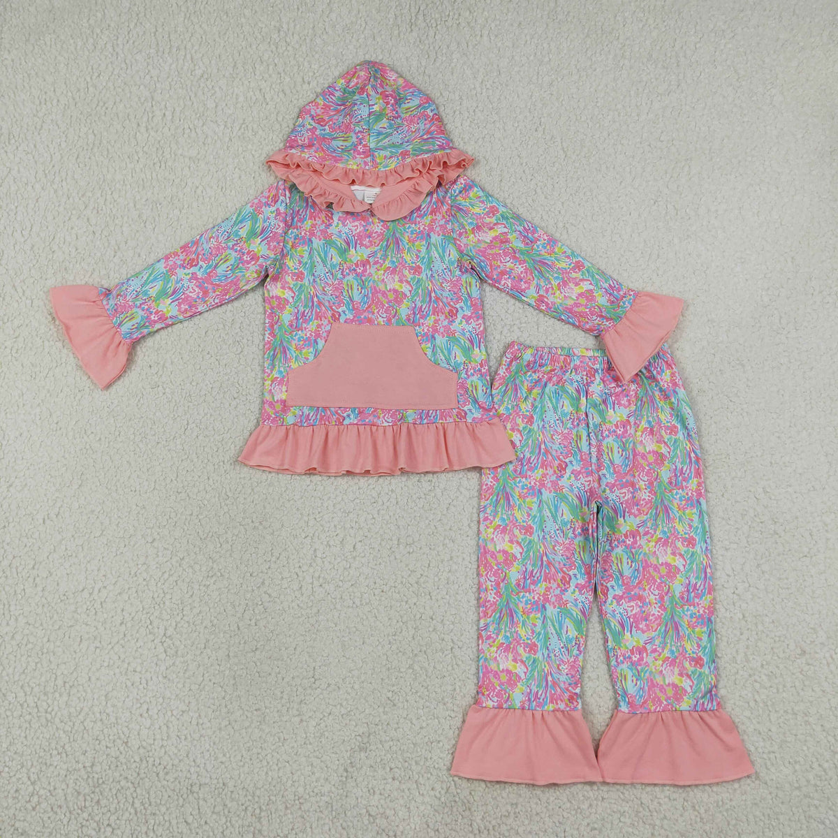GLP3519 Ocean Coral Flower Orange Girl's Hoodie Set