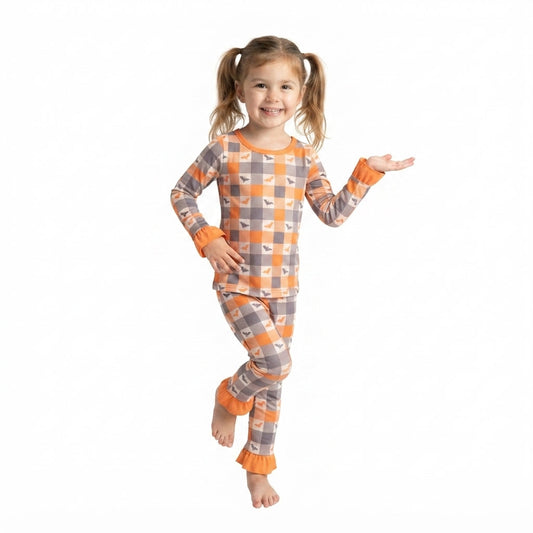 GLP3533 Halloween Bat Plaid Girls Pajamas Outfits 202609 RTS