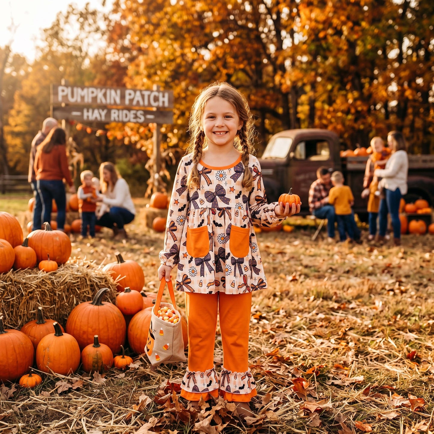 GLP3534 Halloween Bows Girls Set