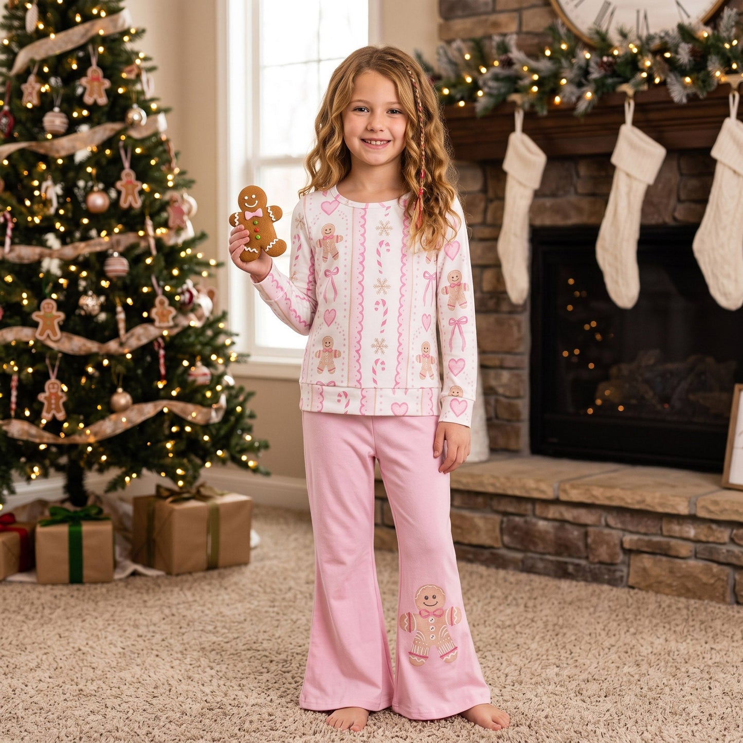 GLP3540 RTS baby girl clothes gingerbread man print toddler girl christmas outfit