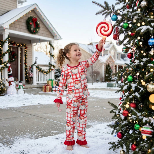 GLP3542 Christmas Santa Plaid Girls Pajamas Outfits 202609 RTS