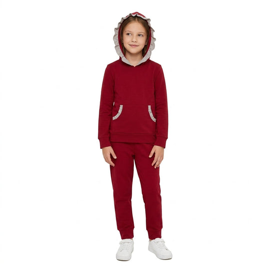 GLP3565 Team Colors Red Gray Ruffles Girl's Hoodie Set