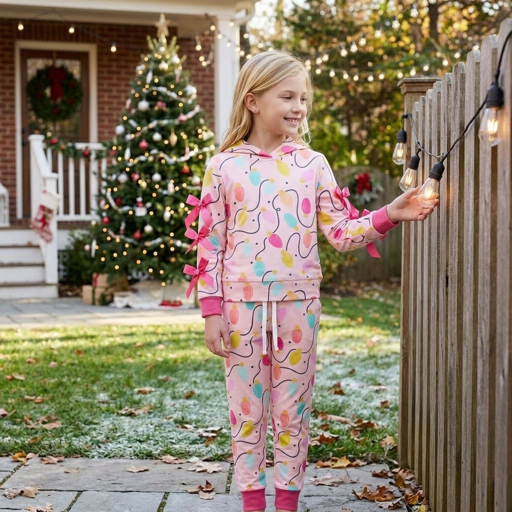 GLP3613 Christmas Colorful Lanterns Bows Hoodie Girls Outfits
