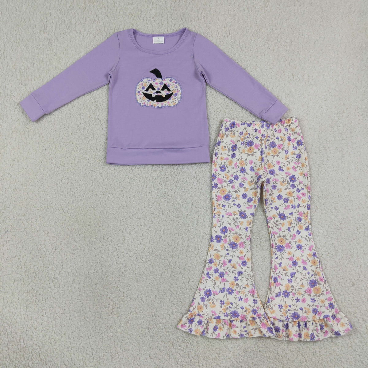 GLP3618 Embroidery Halloween Pumpkin Flower Girls Set