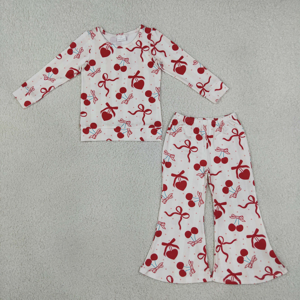 GLP3636 Valentine's Day Cherry Bows Red Ruffles Girls Set