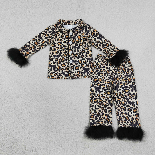 GLP3640 Halloween Bats Bows Leopard Feather Girls Pajamas Outfits 202609 RTS
