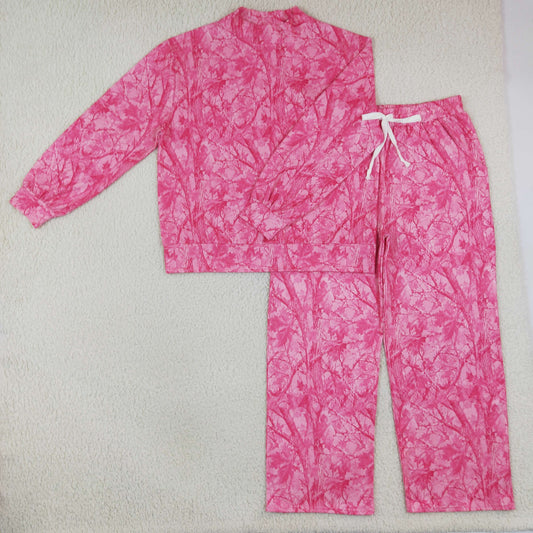 GLP3651 Hunting Leaves Rose Red Middle Neckline Adult Women's Set