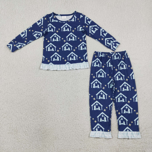 GLP3659 Christmas Jesus Ruffles Girls Pajamas Outfits