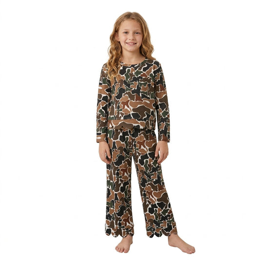 GLP3662 Hunting Camo Scallop Edge Mockneck Girls Set