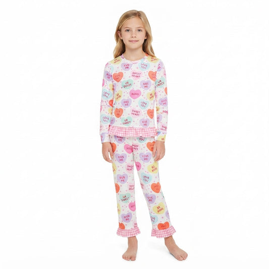 GLP3676 Valentine's Day Love Pink Plaid Ruffles Girls Set