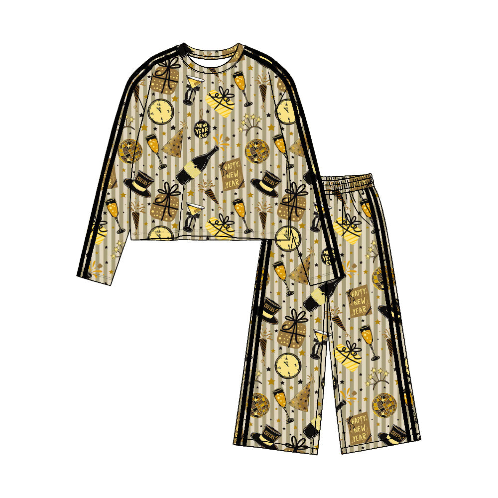 Preorder MOQ 5 pcs Each Style Happy New Year Stripe Yoga Girls Set-2026.8.20