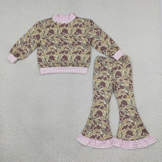 GLP3735 Hunting Camo Pink Plaid Middle Neckline Girls Set