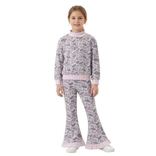 GLP3737 Hunting Camo Pink Plaid Mockneck Gray Girls Set
