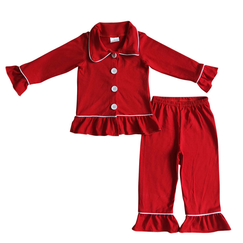 MOQ 5 pcs pre-order GLP3745 pre-order adult clothes christmas solid red ruffles pajamas set women winter pants set-2026.8.21