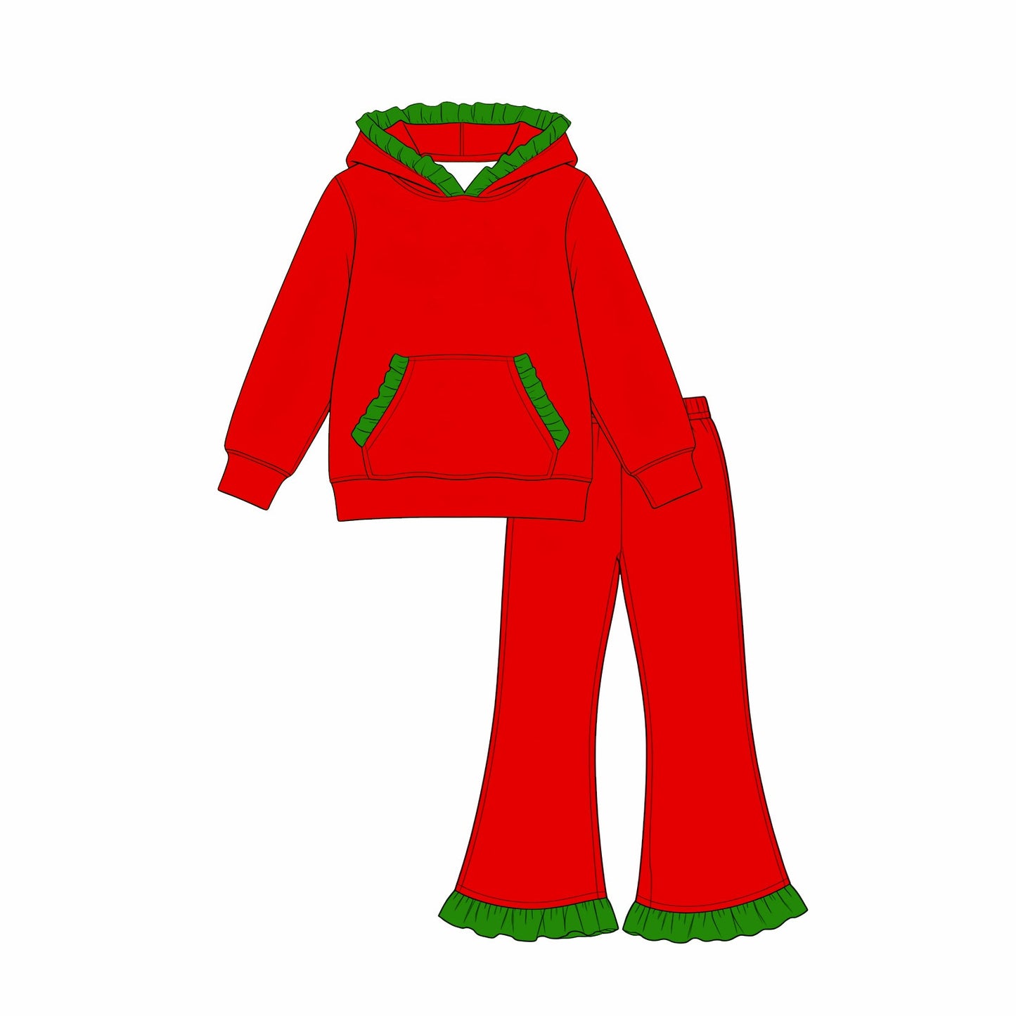 MOQ 5 pcs pre-order Each Color Ruffles Christmas Girls Hoodie Set-2026.8.22