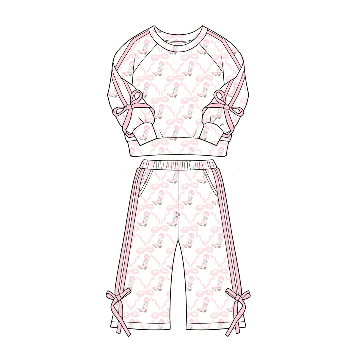 Preorder MOQ 5 pcs GLP3805 Bows Boots Pink Stripe Girls Set 202609