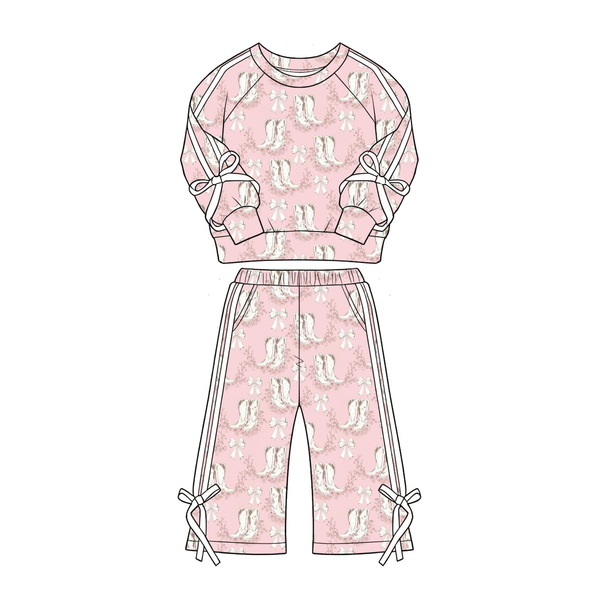 Preorder MOQ 5 pcs GLP3805 Bows Boots White Stripe Girls Set 202609