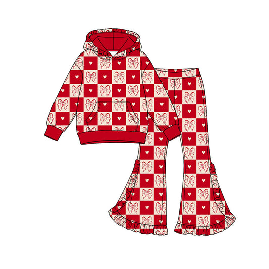 Preorder MOQ 5 pcs 202609 GLP3832 Valentine's Day Love Bows Plaid Red Girls Hoodie Outfits