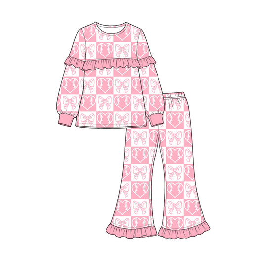Preorder MOQ 5 pcs Each Style Baseball Love Print Pink Kids Matching Clothes 202609