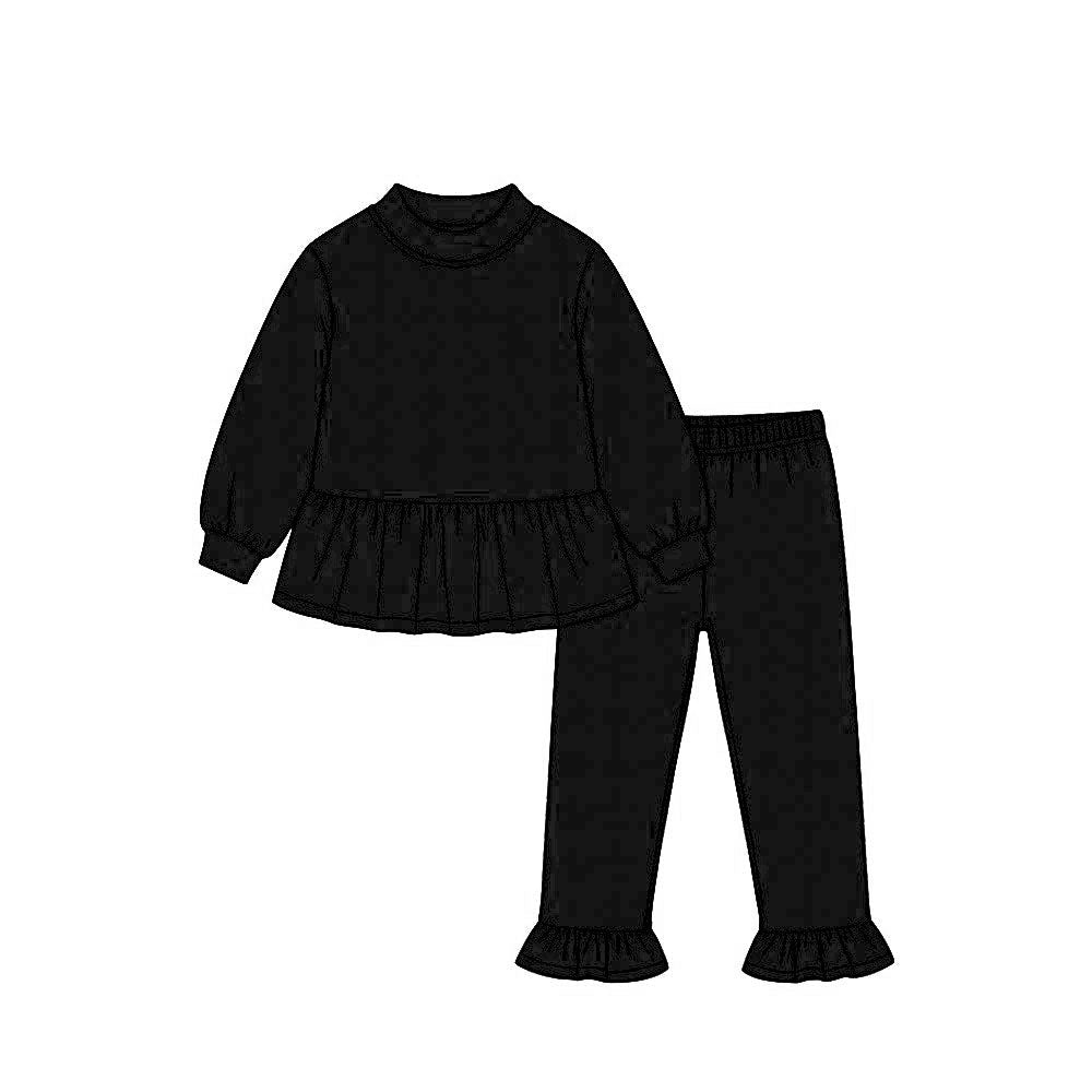 Preorder MOQ 5 pcs GLP3885 Solid Color Black Middle Neckline Girls Set 202609