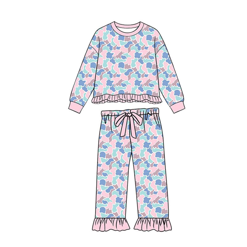 Preorder MOQ 5 pcs Each Style Blue Pink Camo Kids Matching Clothes 202609