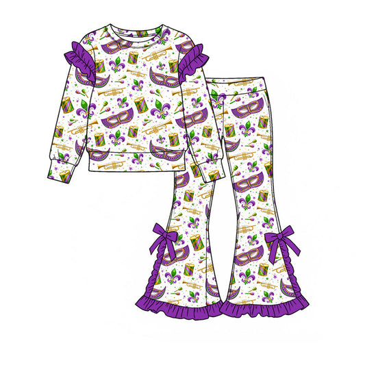 Preorder MOQ 5 pcs Each Style Mardi Gras Purple Ruffles Kids Matching Clothes