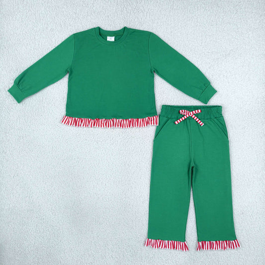 GLP3917 Christmas Solid Color Red Stripe Green Girls Set
