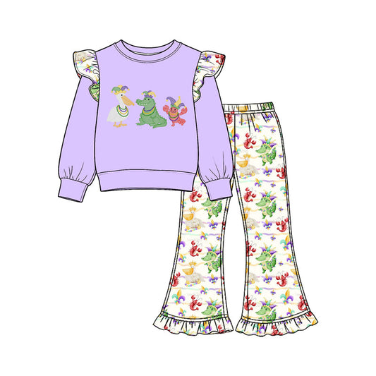 Preorder MOQ 5 pcs Each Style Mardi Gras Crawfish Print Ruffles Kids Matching Clothes