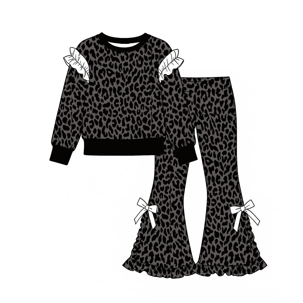 Preorder MOQ 5 pcs Each Style Leopard Dots Stripe Ruffles Girls Set Kids Matching Clothes