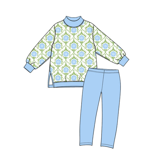 Preorder MOQ 5 pcs GLP3995 Flower Blue Yoga Girls Set