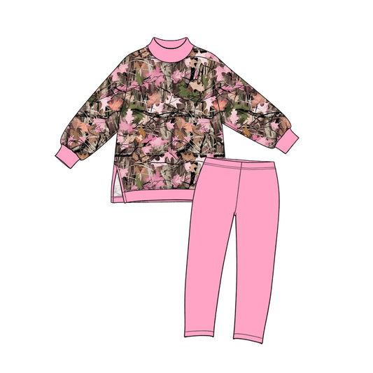 Preorder MOQ 5 pcs GLP4002 Hunting Leaves Pink Yoga Girls Set