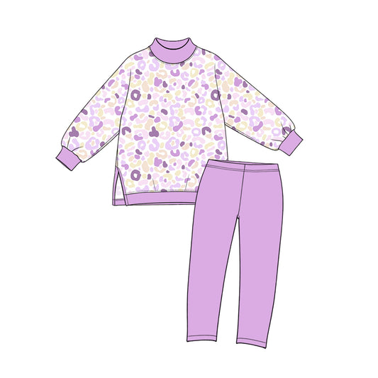 Preorder MOQ 5 pcs GLP4003 Leopard Light Purple Yoga Girls Set