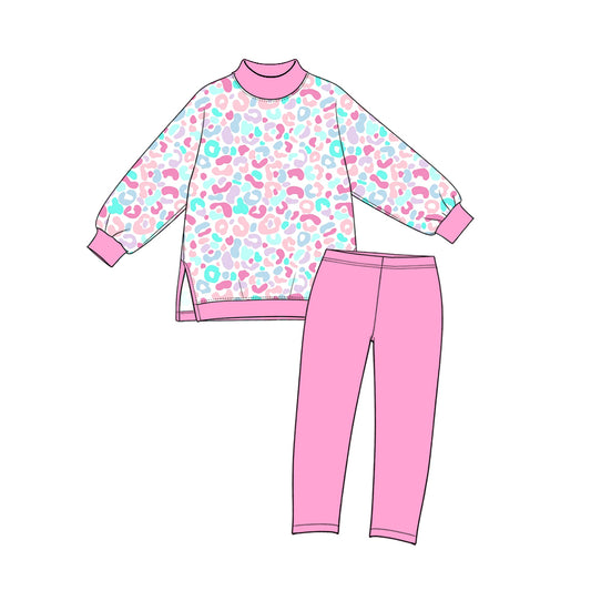 Preorder MOQ 5 pcs GLP4005 Leopard Pink Yoga Girls Set