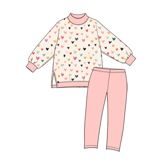 Preorder MOQ 5 pcs GLP4073 Valentine's Day Colorful Love Pink Mockneck Yoga Girls Set