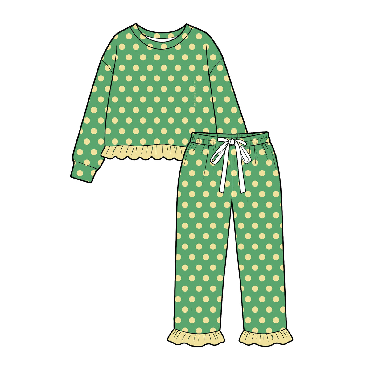 Preorder MOQ 5 pcs GLP4094 Dots Yellow Ruffles Girls Set