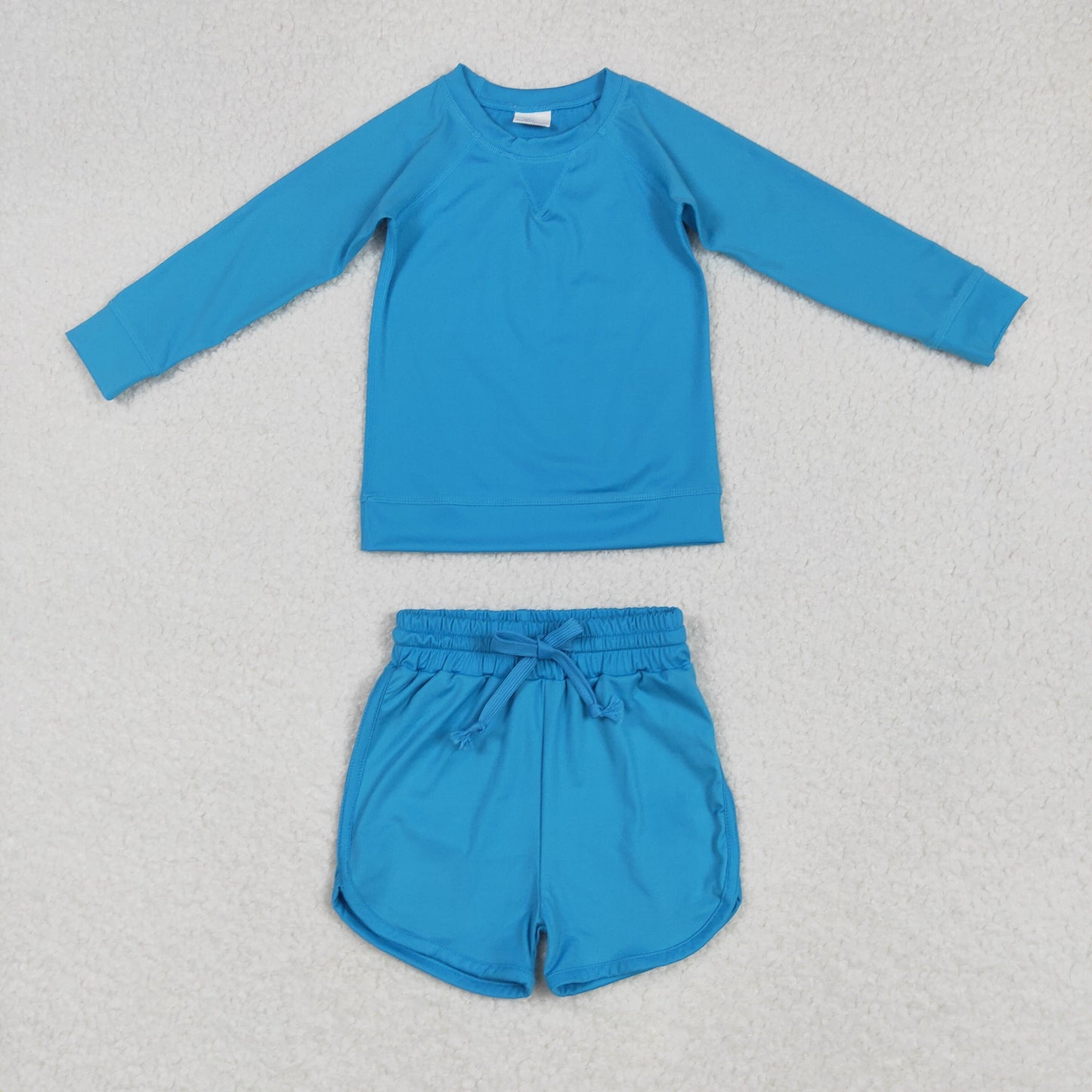 GLS0005 Kids Yoga Set Pure Blue Long Sleeve Shorts Sets Girls Boutique Outfits 202505 RTS