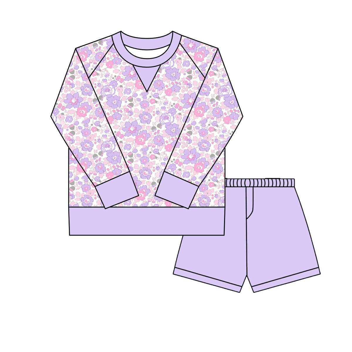 MOQ 8 Preorder GLS0024 Floral Purple Yoga Long Sleeve Shorts Girls Set 202509