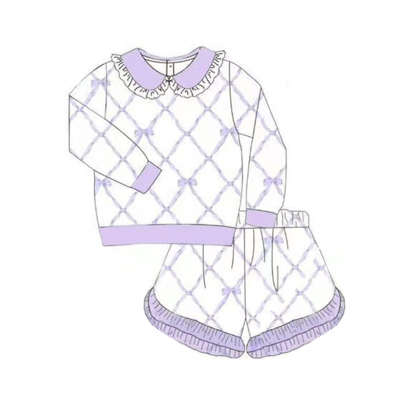 MOQ 8 preorder GLS0032 Mardi Gras Lace Ruffle Doll Collar Long-Sleeved Shorts Girls Set 202510