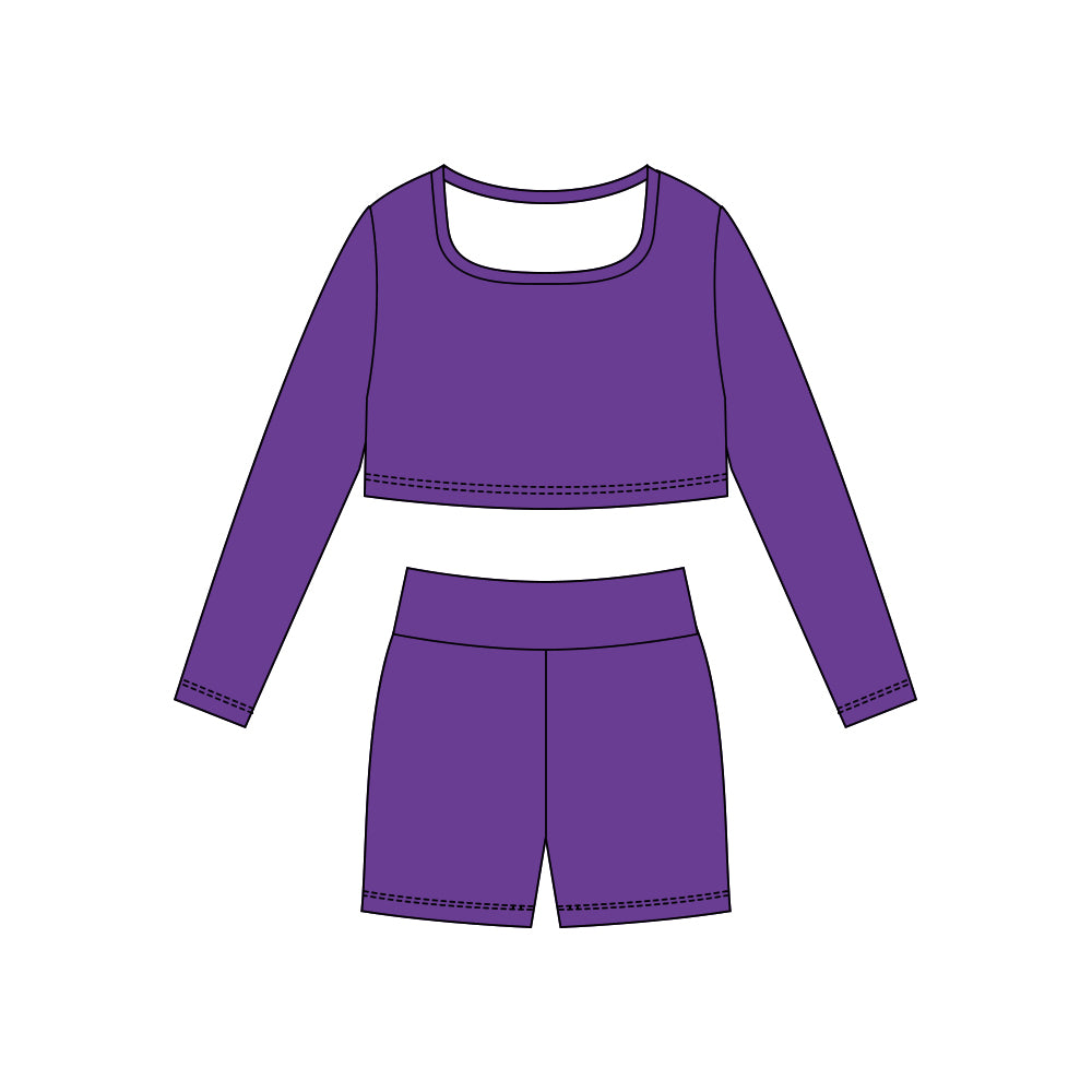 MOQ 5 Preorder GLS0040 Solid Purple Yoga Long Sleeve Shorts Girls Set 202510
