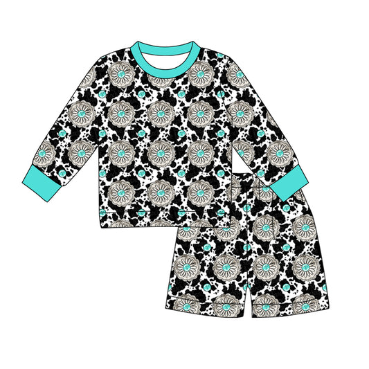 MOQ 5 preorder GLS0050 Gemstone Cow Print Long-Sleeve Shorts Girls Set 202510