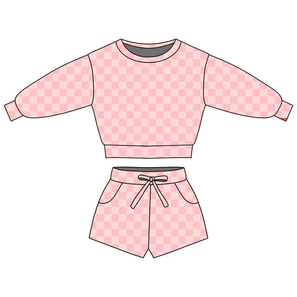 MOQ 5 Preorder GLS0073 Pink Plaid Long Sleeve Shorts Girls Sets 202511