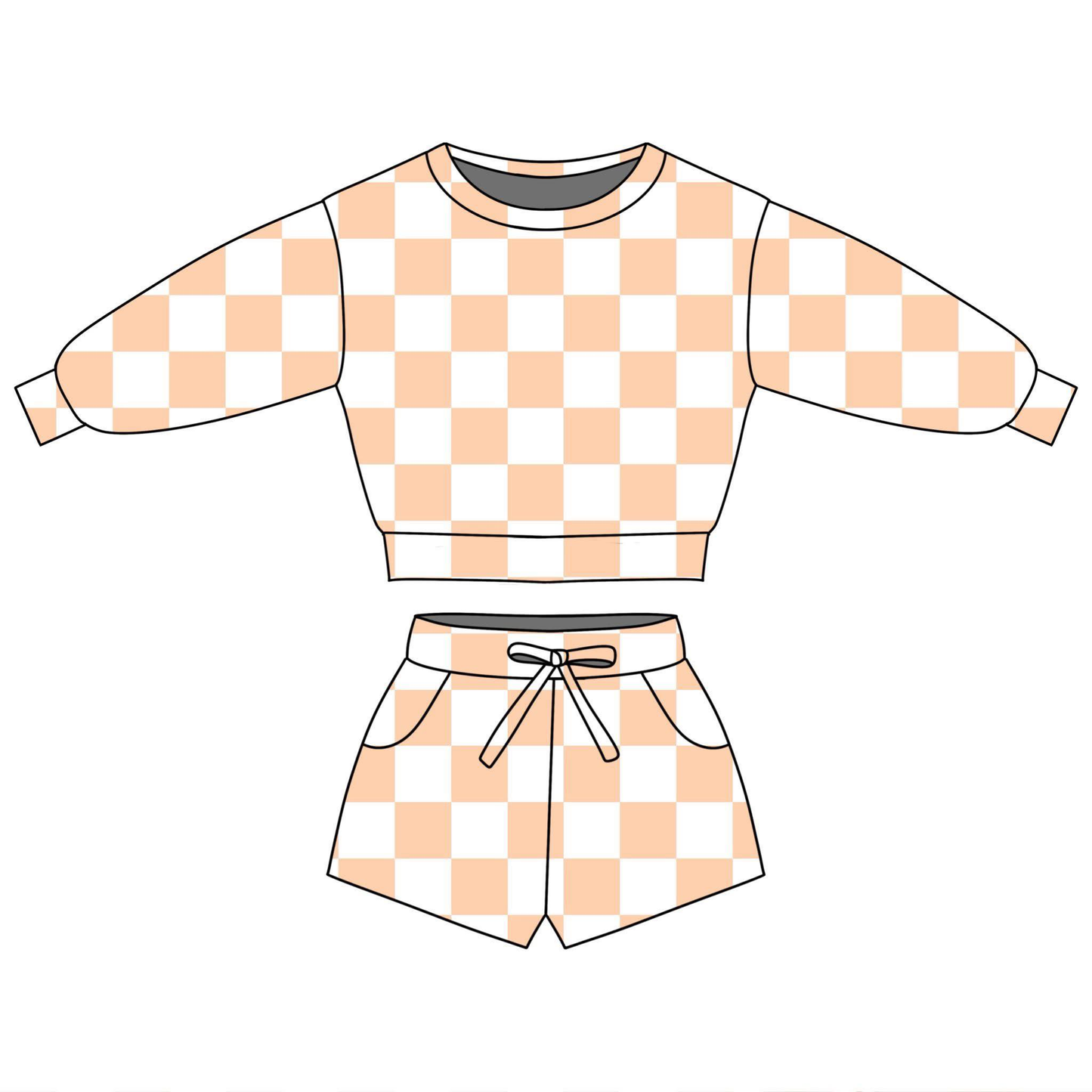 MOQ 5 PCS Preorder GLS0083 Orange Plaid Long Sleeve Shorts Girls Sets 202601