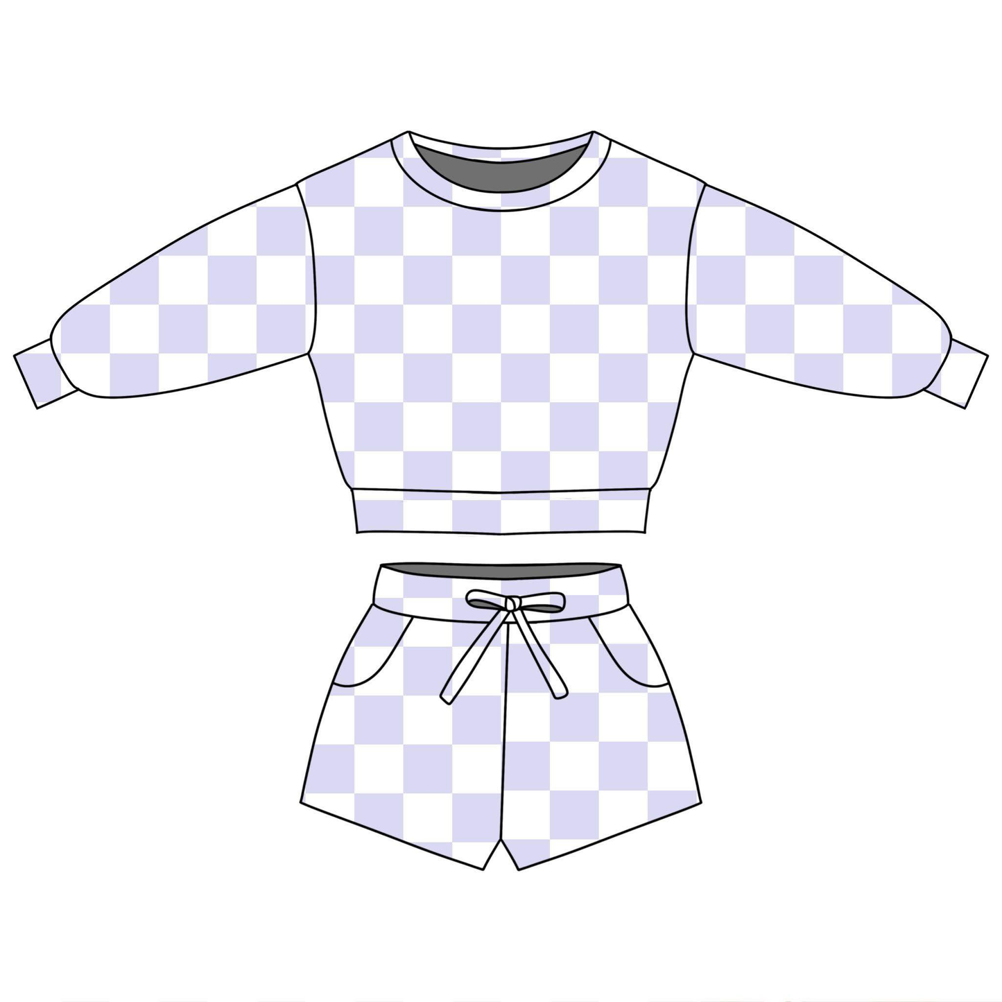 MOQ 5 PCS Preorder GLS0090 Purple Plaid Long Sleeve Shorts Girls Sets 202601