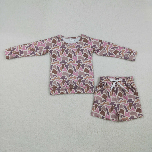 GLS0091 Pink Brown Camouflage Long Sleeve Shorts Girls Sets 202603 RTS