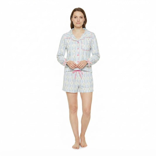 GLS0114 Christmas Trees Bows Adult Women's Shorts Pajamas Set