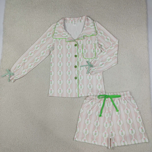 GLS0115 Christmas Trees Bows Green Adult Women's Shorts Pajamas Set