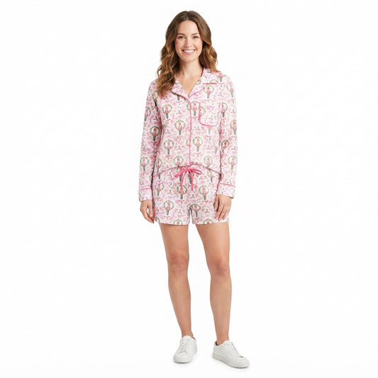 GLS0117 Christmas Pink Bows Adult Women's Shorts Pajamas Set